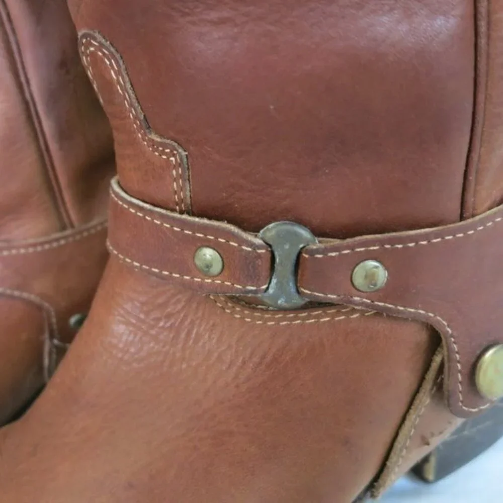 Sak's Fifth Avenue Oil Tanned Studded Leather Kicker Western Cowgirl Boots Sz 8 - Picture 5 of 7